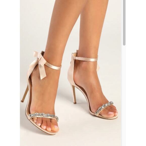 Jewel Badgley Mischka Shoes - Jewel Badgley Mischka Daley Satin Rhinestone Ankle Strap Heels Size US 9